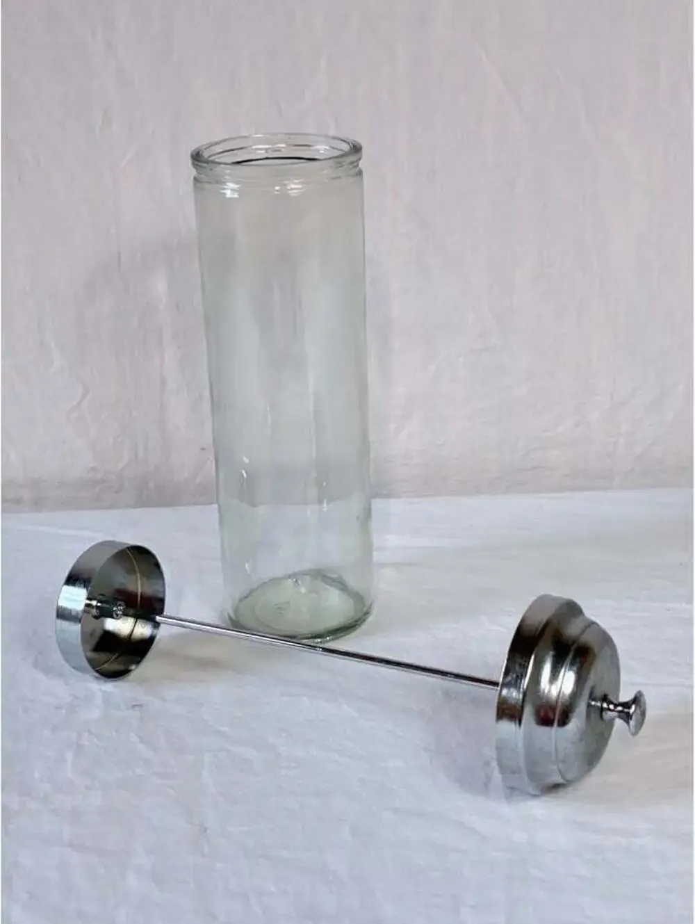 Vintage Glass Straw Dispenser with Chrome Lid